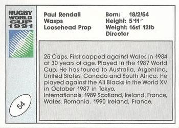 1991 Regina Rugby World Cup #54 Paul Rendall Back